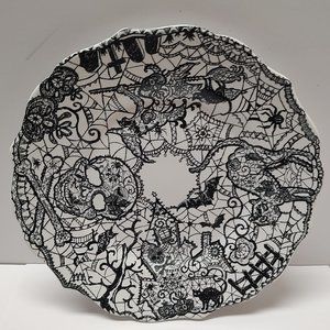 222 Fifth Wiccan Lace Halloween Black and White Wiccan Lace Salad Plate